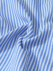 2pcs Women Blue & White Striped Print Pajama Set, Long Sleeve Button Collar Top And Pants, Casual Sleepwear Homewear Suit For Autumn/Winter, Fall Clothes