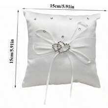 Almohada para anillos Amias, cojín para anillos de boda de 5.91 X 5.91 pulgadas, con bolsillo de flor y lazo adorable para decoración de boda y fiesta, gran lazo de colección simple, soporte para almohada de anillos de ceremonia de boda