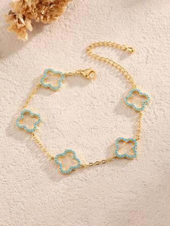 rakol 3 piezas de pulseras de trébol de cuatro hojas turquesa de moda