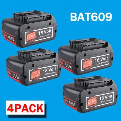 4-Pack 18V 5.0Ah Li-Ion Replacement Battery For Bosch 18V Tools - High-Capacity 5000mAh Rechargeable Lithium-Ion Battery Compatible With BAT609/BAT610/BAT611/BAT618/BAT619/BSL1810, Durable PVC Construction For Extended Runtime, Lithium Rechargeable Batteries
