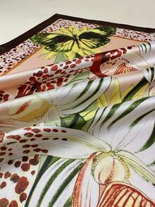 1件装女士波西米亚风花卉蝴蝶印花优雅缎面围巾，可作领巾、头巾、连衣裙配饰 - 彩色 - 查看 6