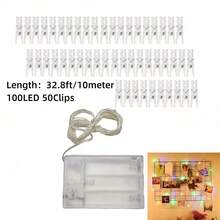 1 pieza Luces de cuerda con pinzas para fotos con pilas, luces de hadas con 30/50 pinzas LED, luces de cuerda LED de 32.8ft/16.4ft/9.84ft utilizadas para colgar tarjetas de fotos en las paredes del dormitorio para decoraciones navideñas, de jardín, de Acción de Gracias, de boda, fiestas y decoración del hogar, decoración de habitaciones, decoración de invierno