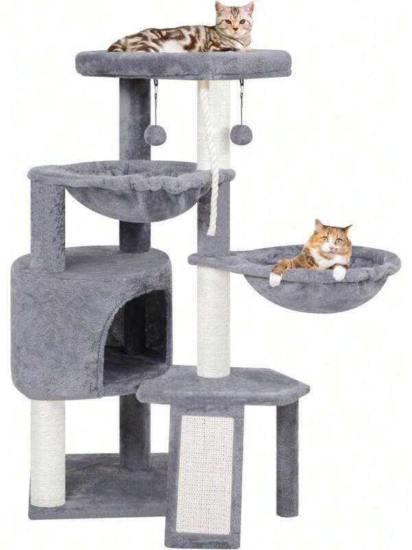 Cat Tree Tower With Scratching Posts,Activity Centre Climbing Tree Furniture With Cat Condo And Two Hammocks,Grey