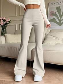 大码纯色高腰弹力喇叭裤运动瑜伽裤压缩紧身裤跑步健身裤，春夏透气速干运动长裤，女士紧身裤，女装