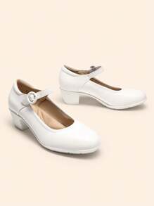 Women's Pumps Low Chunky Mary Jane Heels Closed Round Toe Solid Color Comfortable Dating Work Dress Shoes - 白色 - 查看 9