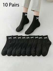 5/10 双夏季薄款蝴蝶结设计袜子，女士简约 INS 透气运动短袜，适合返校