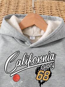 男童字母印花保暖连帽衫和运动裤套装 - 灰色 - 查看 3