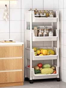 1pc New Thickened Small Trolley Storage Rack, Household Snack Floor Standing Multi-Layer Living Room Storage Book Shelf, Mobile Kitchen Fruit & Vegetable Basket Rack, Factory Wholesale