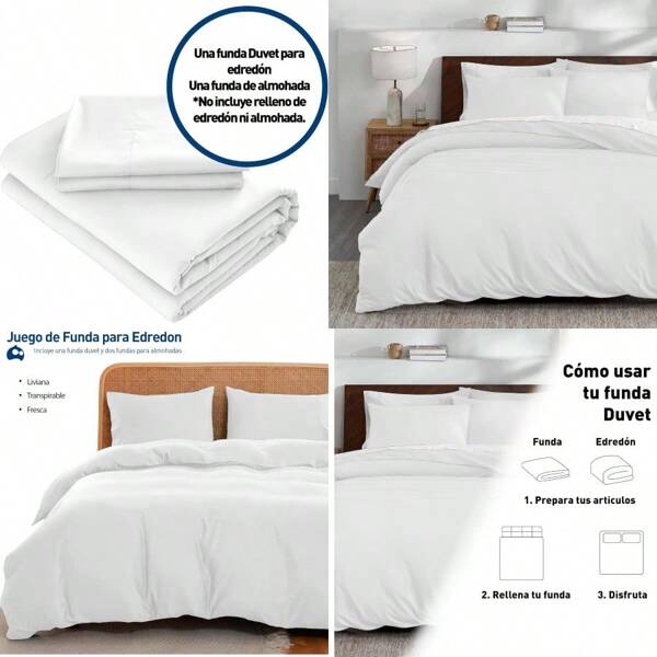 hogarBluelander Juego de Funda Duvet para Edredon Queen 226 * 229 cm Cubierta Edredón con Cierre de Botones 2 Fundas de Almohada (51 * 76 cm) Ultra Suave Microfibra (Blanco Queen Lisa)