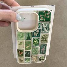 1pc TPU Material Green Vintage Stamp Full Screen Pattern Phone Case Compatible With Apple/ Phones - White - View 4
