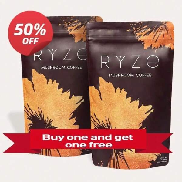 RYZE SUPERFOODS (Pack Of 1) Organic RYZE Mushroom Coffee 30 Servings Per Pack [ Free  Shipping ]