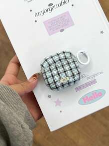 French Retro Style Simple Blue Plaid Dual-Layer Earphone Case + Pendant Set, Compatible With Apple Pro 3/Pro 2/Pro/ 4/3/2 Case, Fashionable Women Earphone Case, Minimalist Earphone Case - Blue - View 7