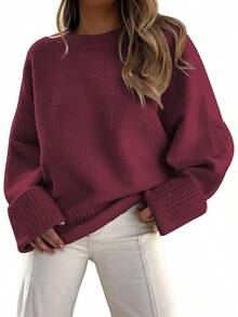 Women's Oversized Sweaters Fuzzy Chunky Warm Pullover Sweater - 紅色 - 查看 1