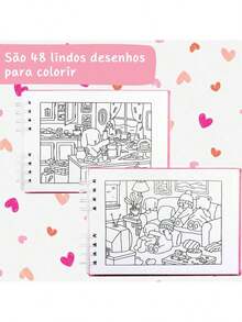 Livro de Colorir 50 Folhas Capa Dura Holográfica + Caneta Ponta Dupla Marcadoras - Azul - Visão 6