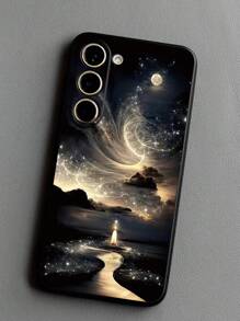 1 pieza Funda de teléfono a prueba de golpes y antideslizante con diseño brillante de aurora y luna compatible con Galaxy A04e/A05s/A13/A14/A15/A34/A35/A50/A52/A53/A54/S21/S22/S23/S24/S25/S25Ultra
