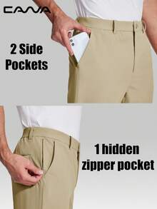 Cavva Herren Golf Ready Hose, leicht, 4-Wege-Stretch, atmungsaktiv, elastischer Bund, 2 Seitentaschen, Schnellzugriff-Handschuh-Tasche, Hose für Wandern, Camping, Angeln, Golf - Khaki - Übersicht 3