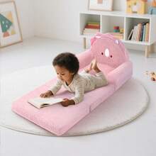 Kids Couch, 2-In-1 Convertible Soft Sherpa Fabric, Toddler Chairs Comfy 1-5 Years Old, Cartoon Animal & Crown Design, Toddler Furniture For Bedroom And Playroom, Bear, Medium - Khủng long hồng giảm giá 70% - Xem 5