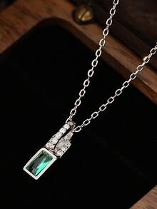 قلادة قفل ماسية مربعة خضراء من الفضة الإسترليني عيار 925، سلسلة كنزة نسائية فاخرة خفيفة الوزن، قلادة عنق ماسية مربعة زمردية فريدة من نوعها عتيقة بسيطة، هدية