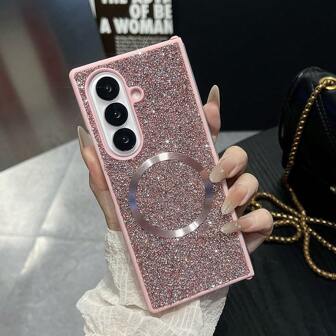keshengtai 1pc Sparkling Glitter & Rhinestone Magnetic Phone Case Compatible With Samsung Galaxy Z Fold 7/6/5/4/3 5G Waterproof Shockproof Anti-Fall Scratch Resistant