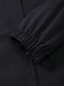 印花男士夹克，休闲翻领定位印花时尚拉链长袖黑色外套，春秋季轻便 - 黑色 - 查看 4