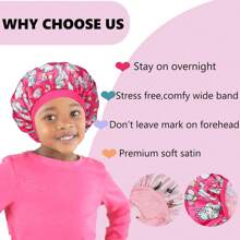 Awegeo 4 Packs Children's Bonnets: Stretchable, Printed Soft Satin Fashion Sleep Caps For Daily Use & Hair Protection - Multicolor - View 4