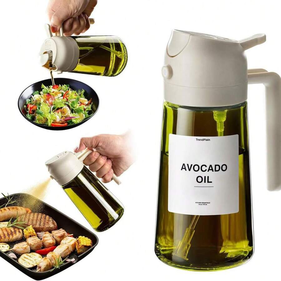 1PCS Barbecue Sprayer, Spray Bottle, Premium Olive Oil Sprayer Oil Pot, Light Resistant 2-In-1 Premium Glass Bottle Body, Can Spray Or Pour, Suitable For Barbecue, Kitchen, Outdoor, Label Stickers, Multiple Color Choices - trắng - Xem 1