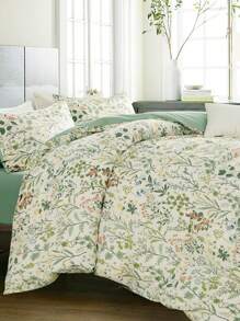 3pcs Delicate Flower Printed, Small Floral, Leaves Pattern, Anti-Pilling, Light Green, Brushed, Polyester Fiber Quilt Cover Set, Suitable For Girls, Students, Fresh Style, Super Soft, Lovely, Boys And Girls, School Students, Dorm Decor, All Seasons, Brushed Quilt Cover, Home Bedding, Excluding Quilt Insert, Twin/Queen/King Size - Multicolor - View 4