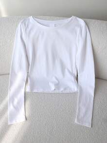 Ribbed Long Sleeve Top For Women, Slim Fit, Spring/Summer New Sportswear, Good Drape, Fashionable Soft & Breathable - White - View 4