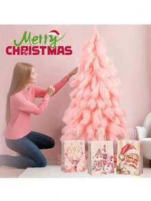 6pcs Pink Paper Gift Bags With Handles, Birthday Party Favor Bags, Decorative Wrapping For Gifts, Suitable For Parties, Holidays, Christmas, Thanksgiving, New Year