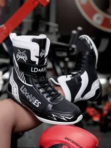 TACHUAN 1 Pair Men's High-Top Professional Boxing Shoes, Wrestling Training Boots, Muay Thai Kickboxing Shoes, Fitness Martial Arts Sneakers - Black - View 5