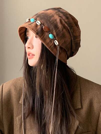 1 Stück gestrickter Hut mit Perlendekor, modisch, geeignet für Frühling, Sommer, Herbst, personalisierte Batik-Quaste gestrickte Schlupfmütze, vielseitig, tragbar, faltbar, geeignet für tägliche Ausflüge, Reisen, Wandern, Radfahren, Strand, Spazierengehen, koreanischer Stil, Y2K, Herbst-Accessoires für den Schulanfang