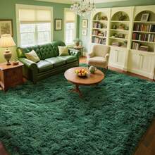 Large Shaggy Carpet For Living Room And Bedroom - Washable, Fluffy Carpet With 4.3 Cm High Pile, Plush, Aesthetic Throw Rug, Non-Slip Rubber Backing With 4 Anti-Slip Pads, Durable Edge Stitching - Cozy, Minimalist Decor - Great Gift For Halloween And Christmas, Perfect For Playrooms And Parties - Weight 700 G+/M² - 墨綠色 - 查看 2