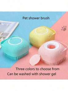 1pc A Practical Pet Cleaning Tool! Blue Green Silicone Shower Brush With Built-In Shower Gel Compartment, Bristles Massage And Stain Removal, Essential For Pet Bathing - Baby Pink - View 9