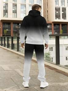 Nuevo conjunto de sudadera con capucha para hombres de primavera y otoño, sudadera con capucha y pantalones de chándal de manga larga con degradado de negro y blanco, conjunto de chándal casual personalizado con estampado geométrico para hombres