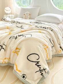 1pc Christmas Floral Pattern Blanket, Soft Double-Layer Raschel Throw Blanket, Long Plush Warm & Cozy For Bedroom, Living Room, Travel