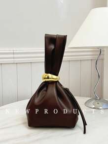 low tea 1pc Solid Color PU Leather Handbag For Women, Personalized Mini Cloud Pleated Bag With Metal Decor Zipper Closure, Suitable For Daily And Outing Use - Coffee - View 7