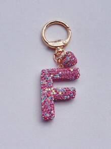 1 件粉色软陶瓷水钻镶嵌字母钥匙扣可爱个性吊坠女士包包配件汽车钥匙扣爱心装饰礼物送给妈妈和朋友情人节圣诞节万圣节配饰