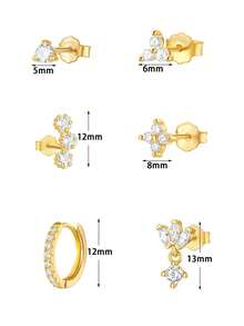 6 件精美 24K 镀金方晶锆石耳环女士耳环套装 - 6pcs/set - 查看 7