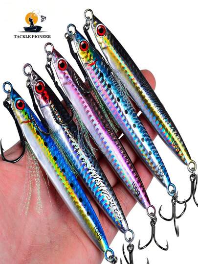 طعم صيد السمك البحري الثقيل من TACKLEPIONEER - مع خطاف ثلاثي، مناسب للصيد السريع/البطيء والصيد العمودي والرمي - مثالي لصيد التونة والسردين والبونيتو - باللون الأزرق، هدية صيد رائعة لعيد الأب والميلاد، طعم صيد لامع