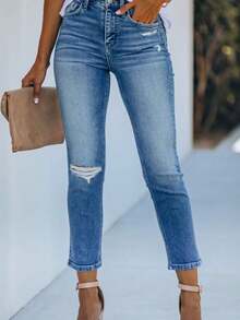 High-Waisted Skinny Jeans For Women With Tapered Legs, White Water-Washed, 25 Years Old, Summer Style, Tight-Fitting To Show The Slender Legs. - 淺色水洗藍 - 查看 2