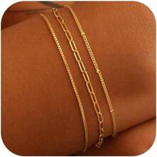 MBW Gold Bracelets Women, Dainty 14K Gold Plated Bracelet Stack Beaded Chain Bracelet Set Thin Small Cute Paperclip Bracelets Fashion Waterproof Jewelry Gold Accessories Women - Style6 - 查看 12