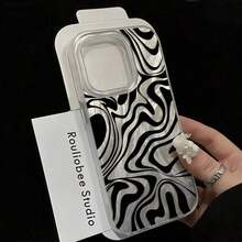 Wave Ripples 1pc Feather Texture IMD Lens Protection Anti-Drop Black Ripple Design Phone Case, Personalized Compatible With IPhone 16 ProMax/15/14Plus/13/12/11 Waterproof Shockproof Scratch Resistant - Lông vũ nhỏ - Xem 2