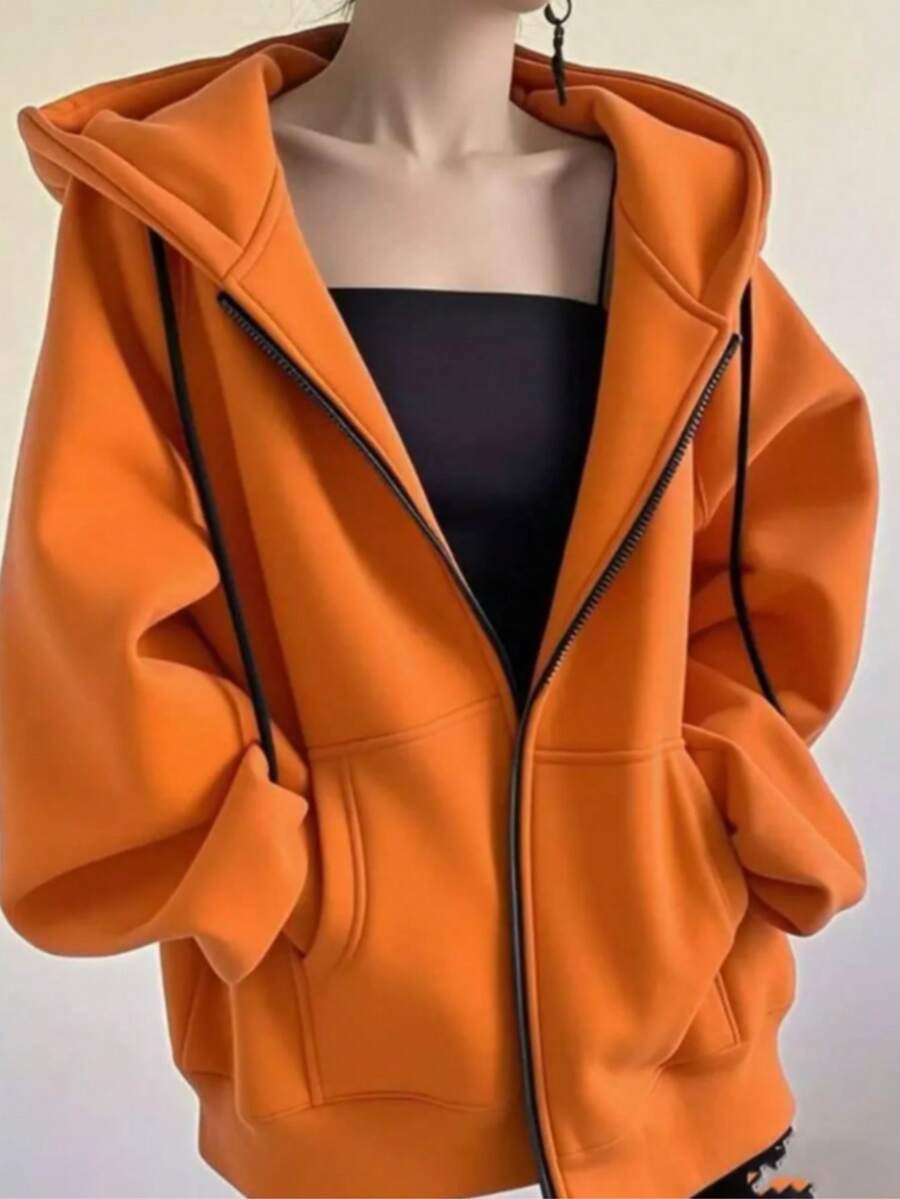 Women's Hooded Sweatshirt With Zipper Closure - Jeruk - View 1