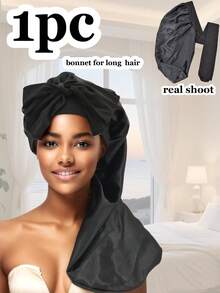 (多种颜色可选)1 件长款缎面发丝睡帽，适合女士睡觉，长款缎面发丝睡帽，长辫子发帽可重复使用可调节护发包裹帽睡眠帽。