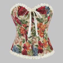 1pc Women's New Vintage Style Tight Bustier Lace Trim Carnation Floral Jacquard Boned Supportive Waist Cincher Corset Camisole, Casual Sexy Lace-Up Back Palace Style Shapewear Top, Suitable For Daily Wear Or Party Matching - Apricot - View 16