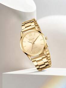 6pcs Women's Fashion Casual Mixed Stainless Steel Band Elegant Dial Quartz Watch Bracelet Jewelry Set, Suitable For Daily Wear Or Holiday Gifts - Gold - View 3