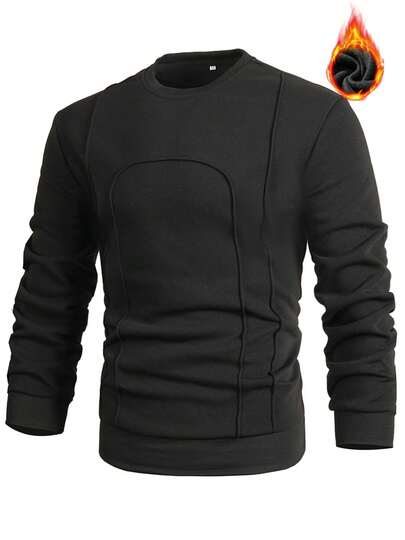 男士休闲纯色抓绒套头卫衣，秋冬季长袖上衣