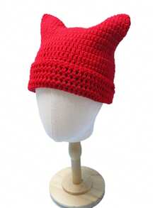 1pc Unisex Hand Knitted Cute Striped Cat Ear Beanie Hat, Autumn Winter Warm Ear Protective Handmade Striped Ski Mask Street Fashion Hip-Hop Couple Headwear - Multicolor - View 35