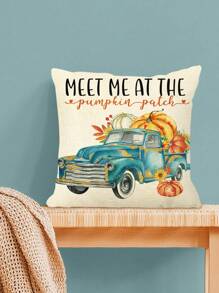 1/4 件亚麻印花方形抱枕套，感恩节南瓜图案枕套（不含枕芯），柔软面料，适合客厅、卧室、沙发、汽车、四季、返校季、节日礼物、秋季装饰、房间装饰