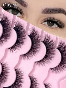 Ouye3 5 Pairs Of Natural False Eyelashes, Fluffy And Thick False Eyelashes, Imitation Mink Fur, Curled False Eyelashes - Black - View 1